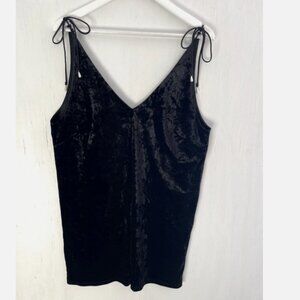 NATIVE Daughters Black V Neck Velvet Mini Dress Lace Up Back Pearl Ends Size L